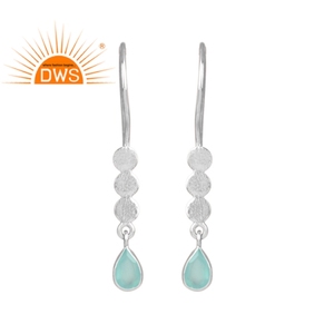 Boucles d'oreilles pendantes de conception pour femmes, bijou en argent 925, pierre précieuse de calcédoine, bleue naturelle, fabrication de bijoux - Product Image 1