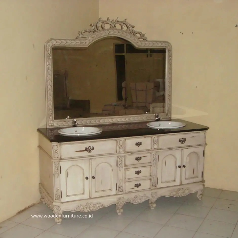 Tocador antiguo con lavabo, mueble de baño de estilo francés