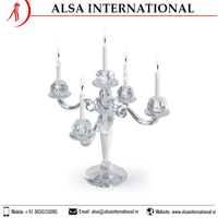 Lampe sur pied en verre et métal au design antique, élégante et luxueuse, avec 5 bras, porte-bougie votif, pour Noël, en gros