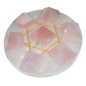 Pyramide en cristal de Quartz Rose, 13x7, maillot étoile or, David - Product Image 1