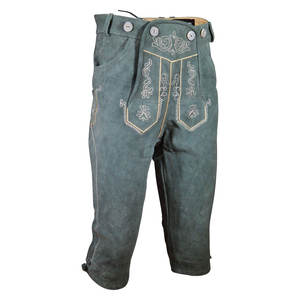 BAVARIAN BUNDHOSEN LONGUEUR DE GENOU VERT LONG LEDERHOSEN / TRACHTEN LEDERHOSEN À VENDRE (Vêtements Oktoberfest) Cuir de chèvre doux - Product Image 1