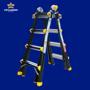 VIETLADDERS NVLB-44 Aluminum Combination <b>Ladder</b> 6FT Foldable with Wheels Anti-Slip Feet Black 150kg Load Capacity for Hotel Use - Product Image 1