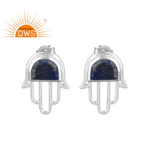 Blue Lapis Lazuli Gemstone <b>Studs</b> Wholesale 925 <b>Fine</b> Silver Hamsa Hand Shape <b>Stud</b> <b>Earrings</b> Jewelry Classic Collection - Product Image 1