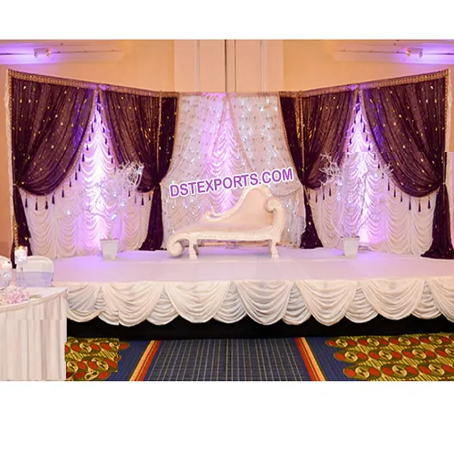 結婚披露宴の装飾スパンコールの背景とドレープ結婚式のイベントステージ白いプリーツの背景結婚式のためのスタイリストの背景