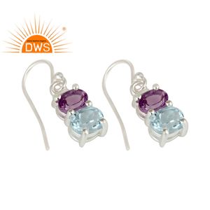 Boucles d'oreilles pendantes en argent Sterling 925, améthyste violette et topaze bleue, pierre précieuse, vente en gros, livraison gratuite - Product Image 2