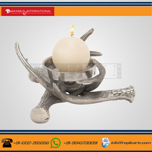 Aluminum 4 Inch <b>Silver</b> Crossed Antlers <b>Candlestick</b> Holders | Farmhouse Decor Centerpiece for Living Room Bathroom Wedding Accent - Product Image 4