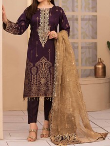 Traje de Mujer de Alta Calidad, Colección Jacquard de Lujo, Shalwar Kameez Pakistaní de 3 Piezas, Listo para Usar, Estilo Masoori, para Fiestas, Organza, Adulto - Product Image 2