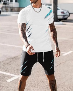 T-shirt et Short pour hommes, ensemble décontracté et respirant, à rayures, tenue rapide, nouveauté - Product Image 3