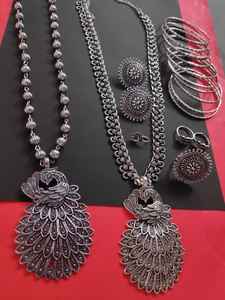 Very Beautiful German Silver 2 Piece Pendant Set With Stud , Ring , Nosepin , Toering , and 10 Pc Kada in M CREATION - Product Image 6