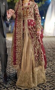 RED JACKET GOLDEN <b>TOP</b> LEHENGA INDIAN /PAKISTANI DRESS Embellished DABKA, ZARI work for Wedding @ 2022 - Product Image 2