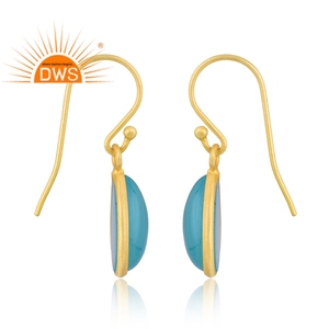 925 Sterling Silver Natural Aqua Chalcedony Gemstone <b>Dangle</b> <b>Earring</b> Jewelry Manufacturer - Product Image 3