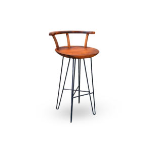 Taburete de Barra de Madera Maciza de Suar con Acabado Natural y Base de Metal, Silla de Diseño Simple y Clásico para Hogar, Hotel, Bar, Restaurante, Cafetería - Product Image 1