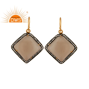 Boucle d'oreille en Zircon blanc et Quartz fumé, bijou en argent Sterling 18K, plaqué or jaune, vente en gros, offre spéciale - Product Image 1