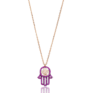 Rubí Zircon piedra Hamsa encanto COLLAR COLGANTE turco hecho a mano venta al por mayor 925 joyería de plata esterlina - Product Image 1
