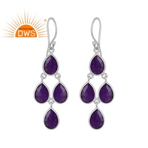 Bezel <b>Set</b> Chandelier Earrings Manufacturer Jewelry Purple Aventurine Gemstone Earrings Designer 925 Sterling Silver Jewelry - Product Image 1