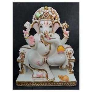 Estatua del Señor Ganesha, Dios indio, mármol blanco - Product Image 1