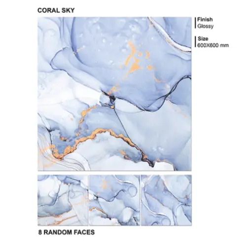 コーラルスカイ-新しい青い光沢仕上げの600x600mmデジタル艶をかけられた磨かれた磁器タイルNcrazeによる1年生のタイル