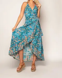 Vestidos casuais de verão para meninas, vestidos sensuais femininos de verão 2024, vestidos africanos com decote em V, bainha estampada floral, miniatura de alta qualidade e baixo preço