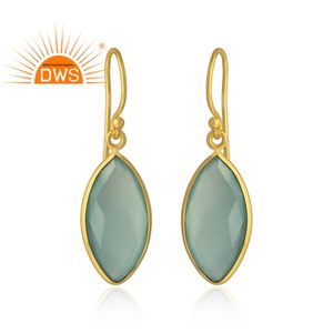 Pendientes Colgantes de Calcedonia Aqua Marquise de Colección Clásica, Pendientes de Gancho de Plata 925 Chapados en Oro al por Mayor - Product Image 2