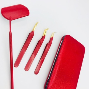 Kit de pince à cils professionnel en acier inoxydable de haute qualité pince à épiler d'extension de cils classique rouge durable conception pointue - Product Image 1