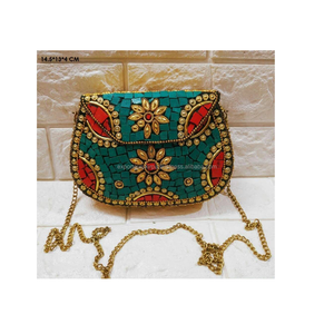 Indian Style Mosaic Bohemian Metal Clutch Bag for Women Luxury Evening Handmade Messenger Wedding Purse Chains Wholesale - Product Image 1