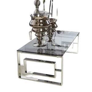 Современный журнальный столик из дымчатого стекла и нержавеющей стали, прямоугольный столик со стеклянной крышкой для гостиной, прихожей