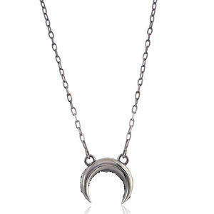 Collar de cadena con colgante de plata de primera ley y Diamante, collar, Gargantilla, plata esterlina 925, doble cuerno, oxidado, pavé - Product Image 2