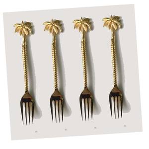 Ensemble de fourchettes à dîner à manche côtelé en forme de palmier poli en or Produits écologiques durables Vaisselle Fourchette - Product Image 1