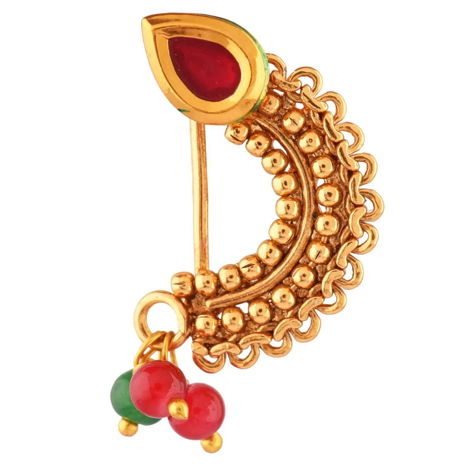 Trang Sức Ấn Độ Mạ Vàng Cô Dâu Kundan Faux Pearl Clip Trên Mũi Nhẫn Pin Truyền Thống Nath Đồ Trang Sức Bán Buôn, Maroon
