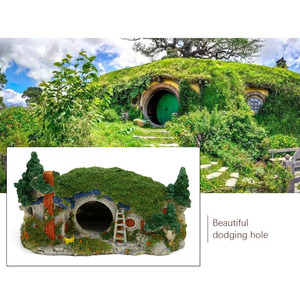 Decoración de acuario <span class=keywords><strong>Casa</strong></span> Hobbit pequeña <span class=keywords><strong>cueva</strong></span> con burbujeador para Betta ocultar agujero de reptil <span class=keywords><strong>casa</strong></span> refugio pecera ornamen - Product Image 2