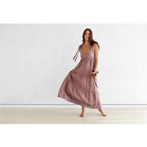 Light Dreamy Comfortable Natural Linen Maxi Dress for Women Washable <b>Sexy</b> V Neck <b>Sundress</b> Flared Shoulder Tie Spaghetti Strap - Product Image 1