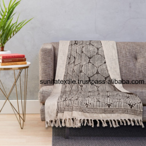 Factory Price Wholesale Indian Home Textile <b>Sofa</b> Couch <b>Bed</b> <b>Cover</b> Throw Blanket 100% Cotton Hand Block Printed Plain Woven - Product Image 4