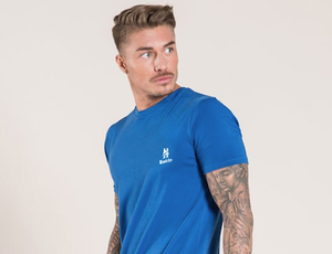 Camiseta de manga corta para hombre, camiseta azul real de talla delgada, camiseta de verano de calle alta con cuello redondo, camiseta grande y alta - Product Image 5