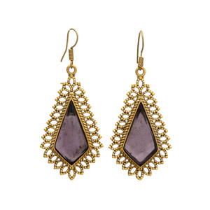 Fancy Shape Amethyst Hydro Gemstone Brass Earring - Product Image 1