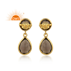 Boucles d'oreilles en pierre précieuse de Quartz fumé naturel, vente en gros, plaqué or, styliste naturel, fournisseur de bijoux en argent, 50 pièces - Product Image 3