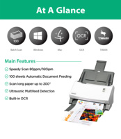 Plustek PS3180U Ad alta velocità Duplex Scanner di Documenti, 80ppm con 100 page auto Document Feeder-Supporto Mac / PC e Linux