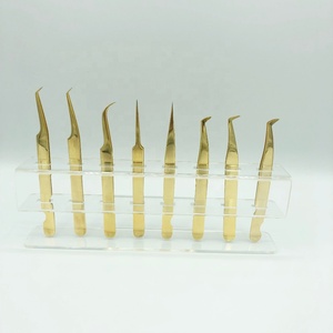 Pince à épiler professionnelle en acier inoxydable plaqué or à 45 degrés pour extension de cils, application de faux cils pointus, vente en gros - Product Image 3