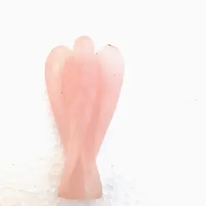 Pedra preciosa natural de quartzo rosa 3 polegadas esculpida feita à mão cristal anjo pedra de cura anjos
