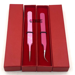 แหนบสำหรับต่อขนตาแบบโค้งสแตนเลสเคลือบผงสีชมพูตรงใหม่มืออาชีพมืออาชีพเครื่องมือความงาม - Product Image 1