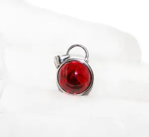 Natural Red Garnet Round Cut Gemstone Pendant By Memoria Jewels 925 Solid Sterling Silver Pendants Jewelry For Woman Wholesaler