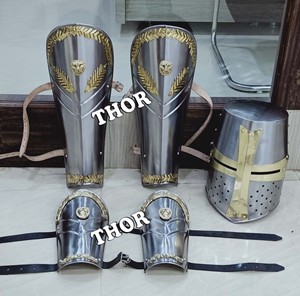 ชุดหมวกกันน็อคโรมันยุคกลางขัดเงาโครเมี่ยมชุดเกราะป้องกันขาและแขนสำหรับเครื่องแต่งกายฮาโลวีนงานฝีมือโลหะ - Product Image 3