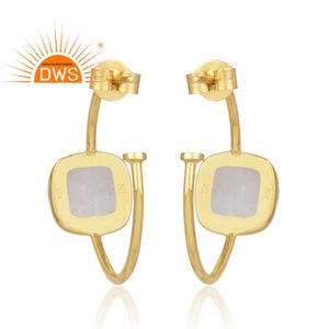 925 plata esterlina 18K chapado en oro arcoíris natural piedra lunar piedra preciosa aro pendiente joyería fabricante - Product Image 3