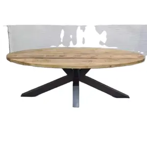 工业印度餐厅家具设计铁金属 & 实心芒果木椭圆形设计折叠餐桌