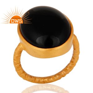 Bague de Cocktail en pierre précieuse, d'onyx noir, pour homme, bijou fait à la main, en argent Sterling plaqué or, vente en gros - Product Image 2