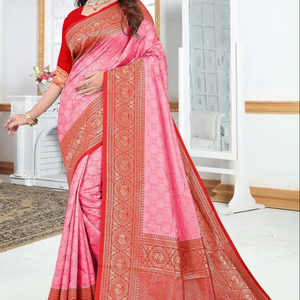 Ropa de boda de último diseñador, trabajo impreso digital con Sari de seda de algodón y blusa, ropa de mujer de Color rosa, ropa al mejor precio - Product Image 1