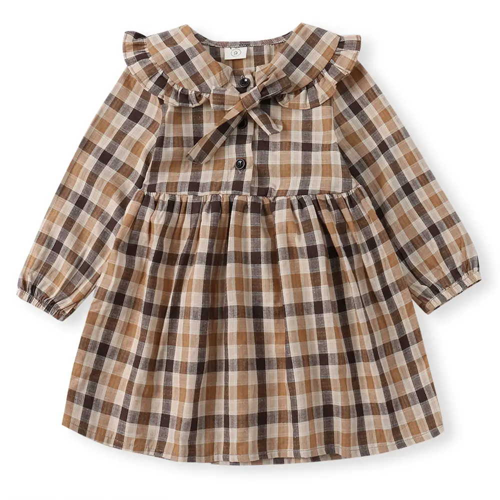 Custom Made New arrival Baby girls Plaid Long Sleeve Casual Dress girls summer dress