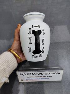 Urna de cremación de aluminio blanco para perros, suministros funerarios pintados a mano en forma de círculo, "urna de cremación de perro" - Product Image 2