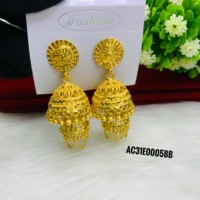 ALANKEET CREATIONS Boucles d'oreilles Jhumka pour femme, motif fleur tendance, en laiton plaqué or jaune 24K, micro-incrustation, 1 gramme