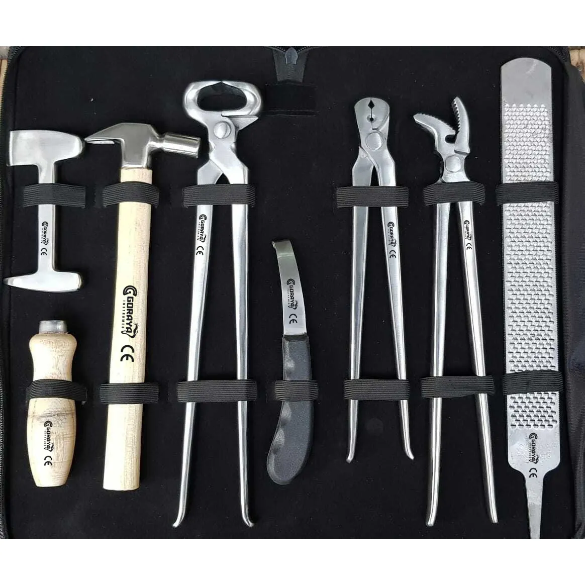 गर्म बिक्री GORAYA जर्मन हार्स Farrier उपकरण इक्वाइन देखभाल उपकरण किट खुर जापानी चाकू सीई आईएसओ मंजूरी दे दी