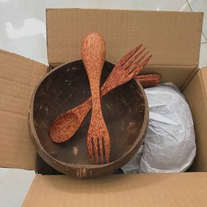 Juego de Tazones de Cáscara de Coco con Logotipo Personalizado al por Mayor, con Cuchara de Madera, Pulido a Mano, Imagen Real, Fabricación para Camping - Product Image 2